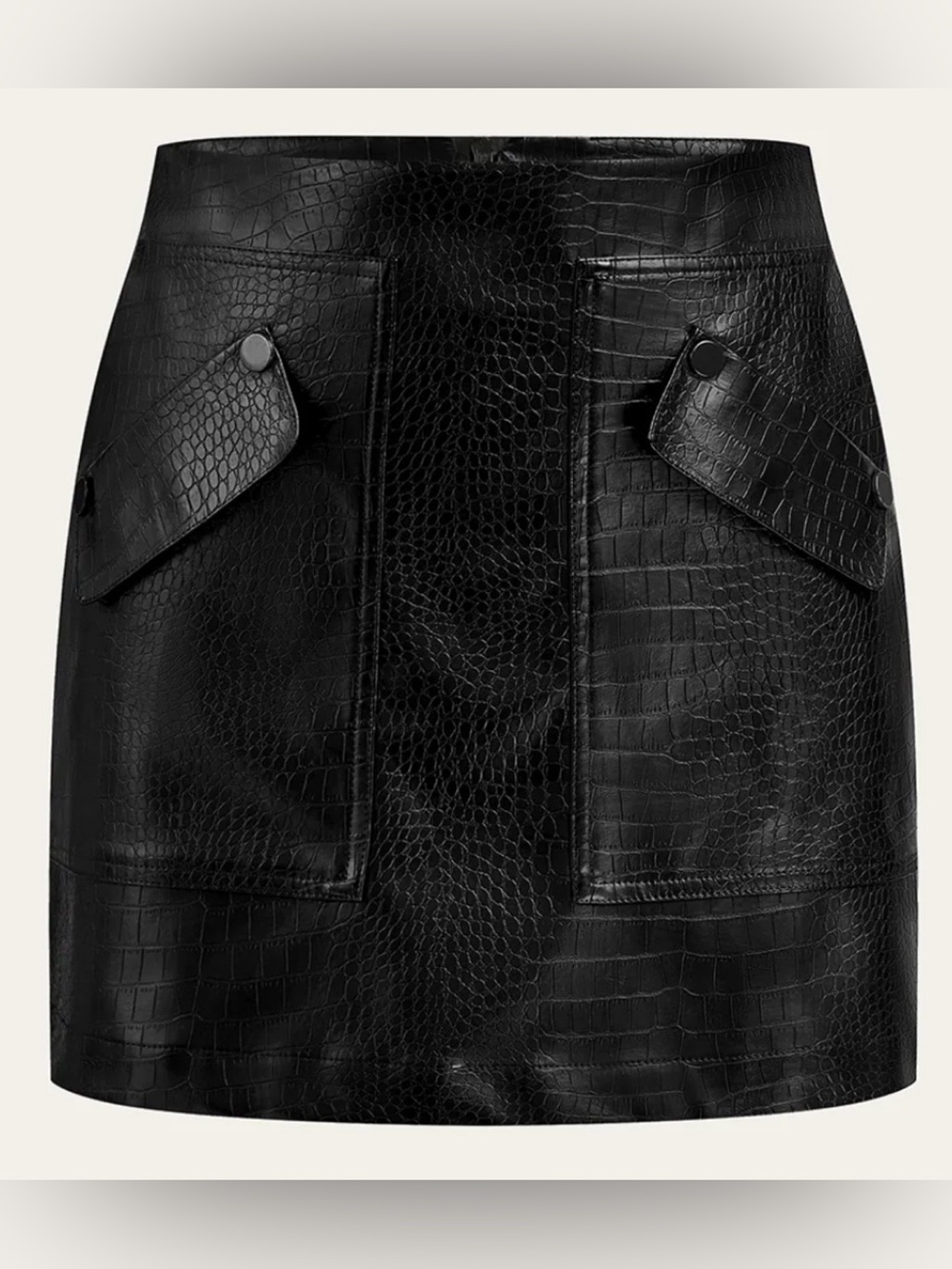 Faux Leather Crocodile-Embossed Mini Skirt - Commense XS